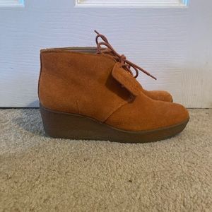 Clark’s burnt orange low wedge booties